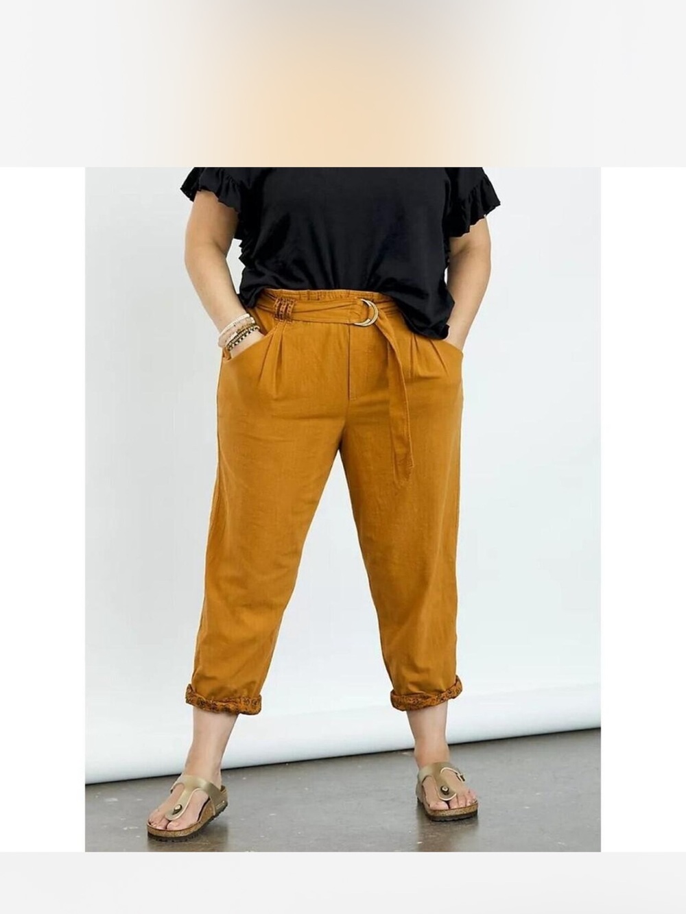 High-Rise Paperbag Ankle Pants in Mustard